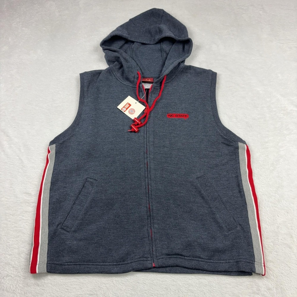 NC State Sweatshirt Womens M Gray Red Oak Hooded Zip Sleeveless Embroidered Logo